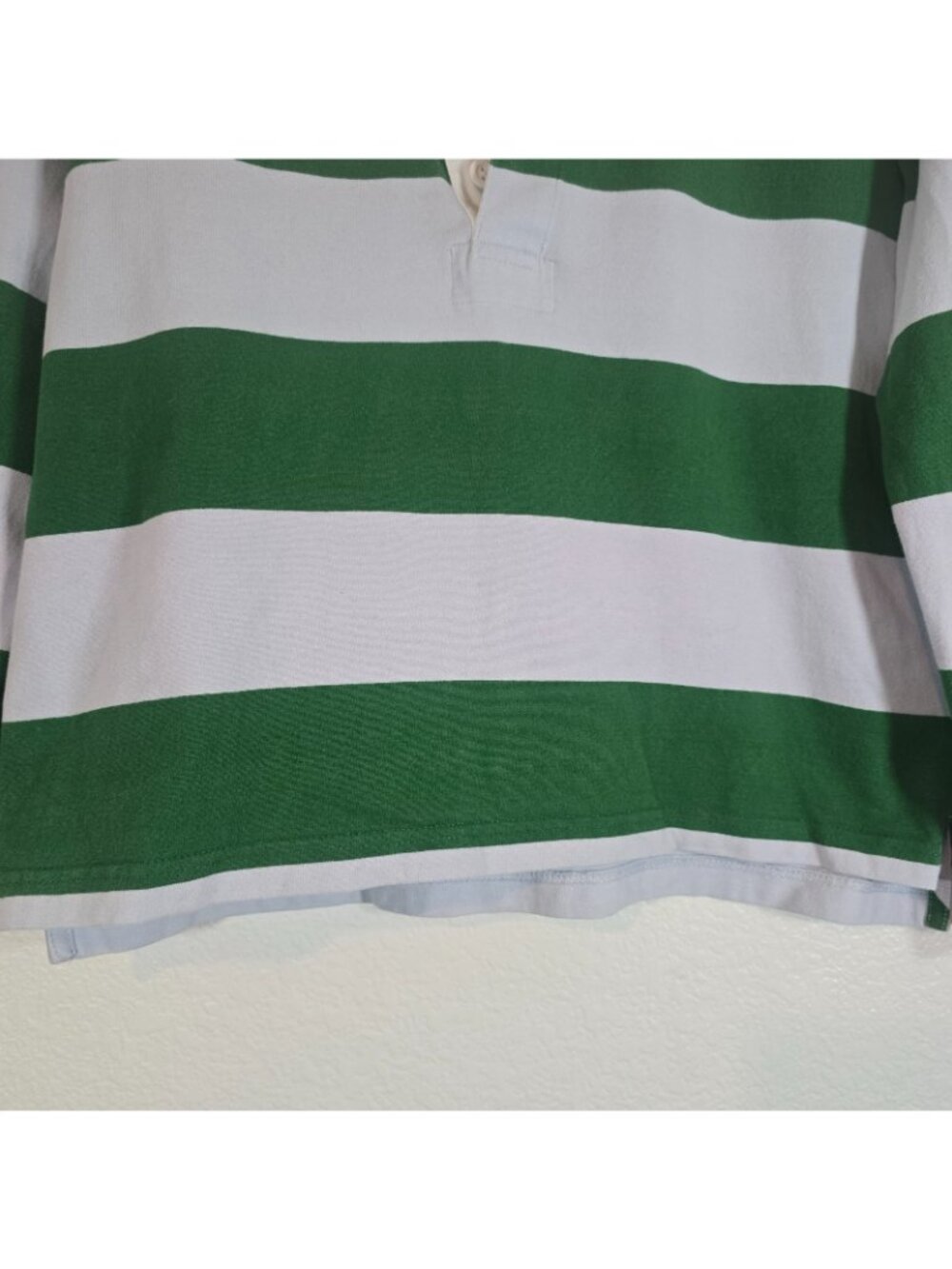 J Crew Always Polo Shirt Women Small Green Blue Rugby Striped Long Sleeve Preppy - Picture 3 of 8